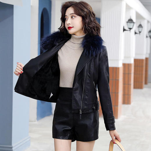 WZNH-CLYZ20112时尚气质修身显瘦加绒保暖短款皮衣 商品图1