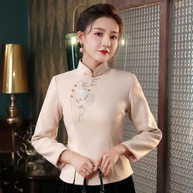 XGT-T2453文艺国风改良复古绣花毛呢唐装旗袍上衣