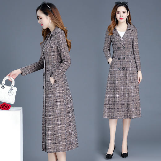 YX-XQD-YMJ03A格纹风衣外套女中长款2020秋季新款流行百搭小个子过膝大衣 商品图0