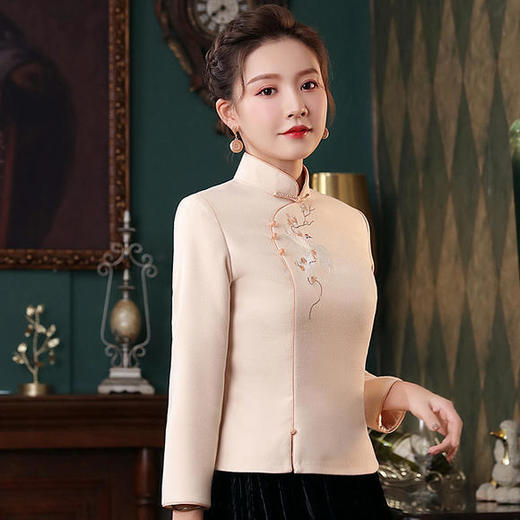 XGT-T2453文艺国风改良复古绣花毛呢唐装旗袍上衣 商品图2
