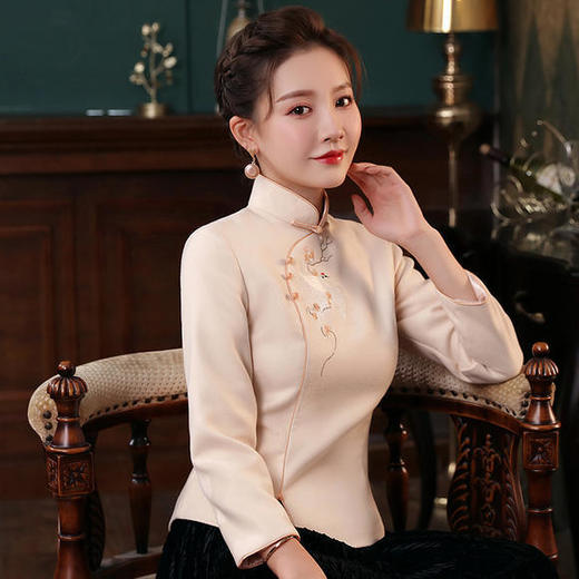 XGT-T2453文艺国风改良复古绣花毛呢唐装旗袍上衣 商品图1