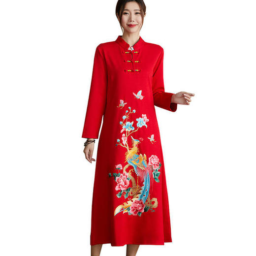 JBL-8806秋冬大码修身复古民族风精美刺绣连衣裙 商品图4