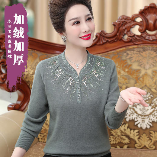 BY-9011中年妈妈毛衣加绒加厚羊毛一体绒不掉毛女装秋冬洋气保暖上衣 商品图1