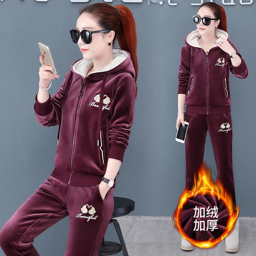 SP-93728冬季新款时尚加绒加厚两件套运动套装 商品图0