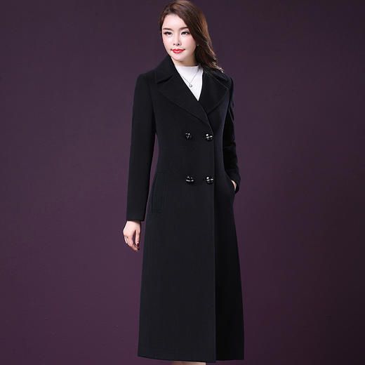 MQFS-613加长款毛呢外套秋冬新款双排扣修身显瘦过膝羊毛绒呢子大衣 商品图2
