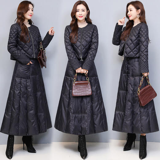 WZNH-YM2070A羽绒服套装裙女短款外套白鸭绒过膝冬装半身裙两件套 商品图1