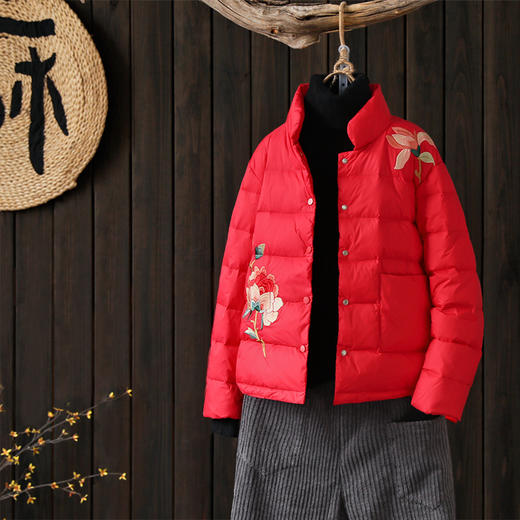 NM-20716秋冬民族风休闲立领短款羽绒服外套女冬季新款90鸭绒羽绒服外套 商品图2