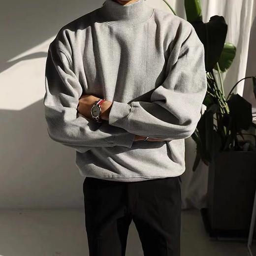 高领卫衣男秋季韩版宽松加绒长袖T恤ins上衣学生春秋款纯色打底衫 商品图1