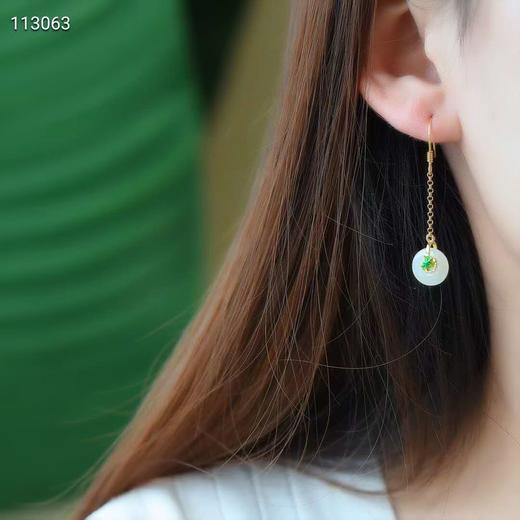 【运费到付】【经典白玉平安扣银镶耳环】送精美包装盒 荷塘月色系列HE0085 商品图0