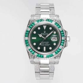 ROF劳li士SUB潜航者后镶钻定制版！每一颗钻石/彩宝均来自奥地利（施华洛世奇原产地）精钢表带，密底，男士腕表，自动机械机芯