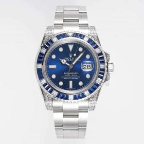 ROF劳li士SUB潜航者后镶钻定制版！每一颗钻石/彩宝均来自奥地利（施华洛世奇原产地）精钢表带，密底，男士腕表，自动机械机芯