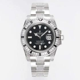 ROF劳li士SUB潜航者后镶钻定制版！每一颗钻石/彩宝均来自奥地利（施华洛世奇原产地）精钢表带，密底，男士腕表，自动机械机芯