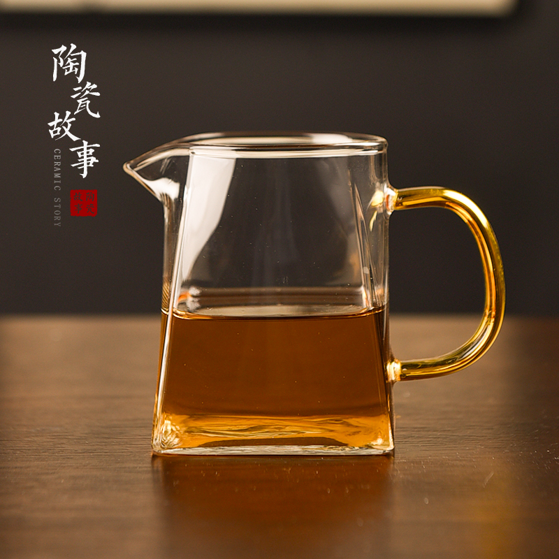 公道杯-玻璃公道杯-四方公杯 小号350ML橘把/大号500ML橘把