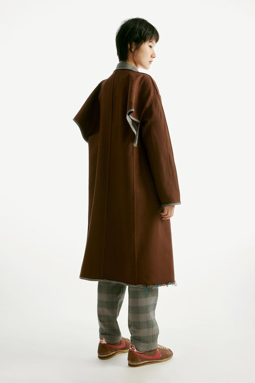 Boundless没边 两面穿格子风衣 外套长款 咖啡色/灰色 商品图1