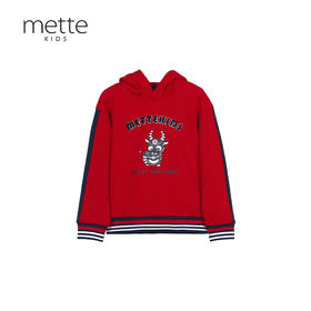 mette童装连帽加绒卫衣2020秋冬中大童中性宝宝大红保暖外套