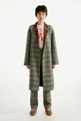 Boundless没边 两面穿格子风衣 外套长款 咖啡色/灰色