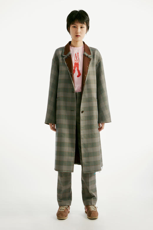 Boundless没边 两面穿格子风衣 外套长款 咖啡色/灰色 商品图0