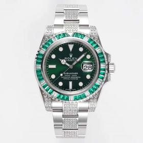 ROF劳li士SUB潜航者后镶钻定制版！每一颗钻石/彩宝均来自奥地利（施华洛世奇原产地）精钢表带，密底，男士腕表，自动机械机芯