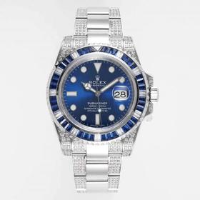 ROF劳li士SUB潜航者后镶钻定制版！每一颗钻石/彩宝均来自奥地利（施华洛世奇原产地）精钢表带，密底，男士腕表，自动机械机芯