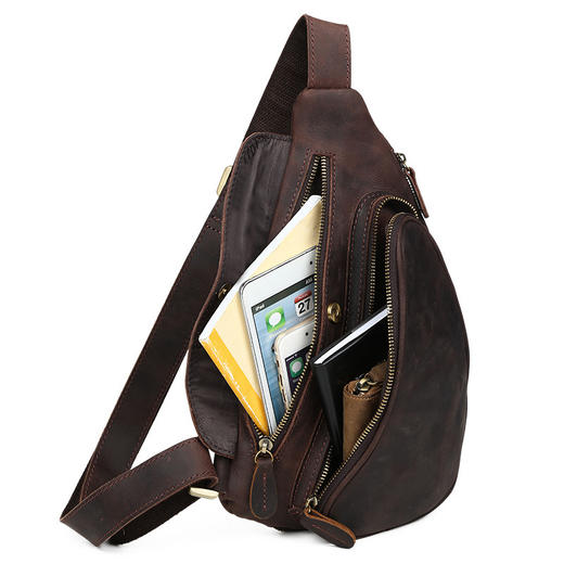 CN-3141时尚大容量真皮胸包可扩充男女骑行背包头层牛皮单肩包 商品图4