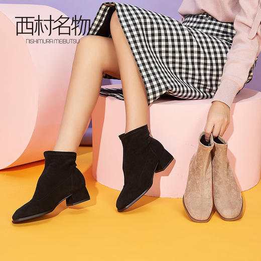 西村名物新款女士时尚欧美潮流女靴低跟圆头短商场同款T29DS42681 商品图0