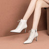 MDE-Q1951678新款真皮女靴子尖头细高跟皮靴系带时装短靴 商品缩略图2