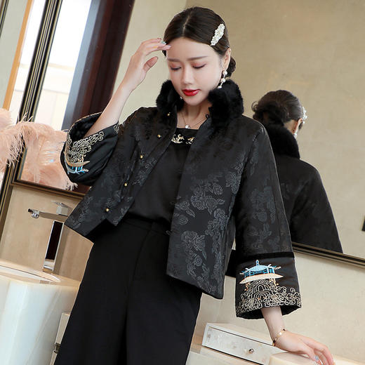 MY-99638唐装中国风复古刺绣毛领改良棉服棉衣短款宽松夹棉小外套 商品图3