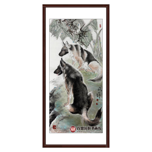 卢加《两只狗作品》71*150cm 动物竖幅作品 玄关挂画 商品图0