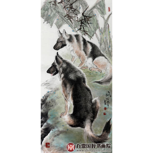 卢加《两只狗作品》71*150cm 动物竖幅作品 玄关挂画 商品图1
