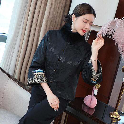 MY-99638唐装中国风复古刺绣毛领改良棉服棉衣短款宽松夹棉小外套 商品图1