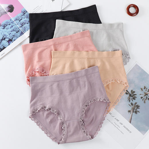 暖宫无缝蜂巢蕾丝中腰收腹裤塑身提臀内裤女学生棉档三角裤 商品图0