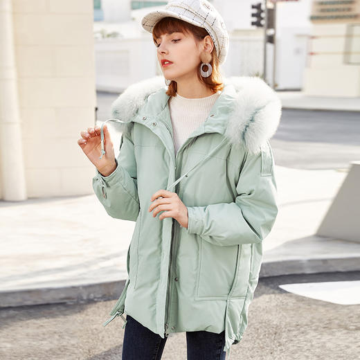冬新款长袖貉子毛连帽大毛领羽绒服女加厚宽松bf白鸭绒外套 商品图2