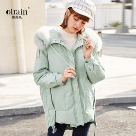 冬新款长袖貉子毛连帽大毛领羽绒服女加厚宽松bf白鸭绒外套