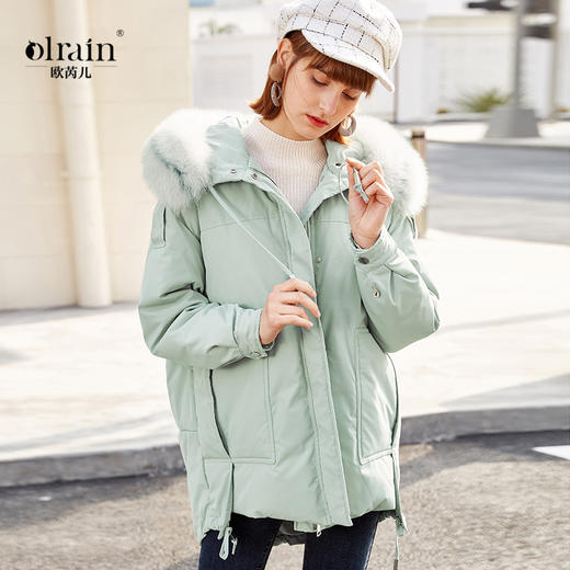 冬新款长袖貉子毛连帽大毛领羽绒服女加厚宽松bf白鸭绒外套 商品图0