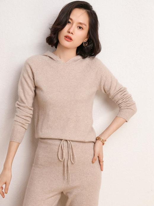 YJ-RC-2054连帽羊绒衫两件套装运动休闲宽松显瘦羊毛针织阔腿裤子 商品图3