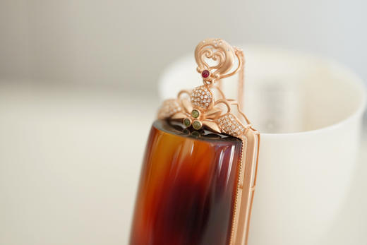 墨西哥红蓝珀18K玫瑰金镶钻方牌吊坠    特价 商品图3