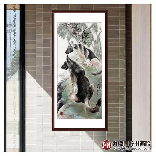 卢加《两只狗作品》71*150cm 动物竖幅作品 玄关挂画 商品图3