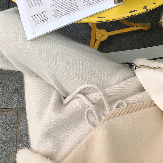 YJ-秋冬羊毛羊绒裤女宽松休闲阔腿裤高腰针织裤子人字纹毛呢外穿长裤 商品图2