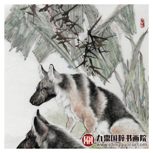 卢加《两只狗作品》71*150cm 动物竖幅作品 玄关挂画 商品图4