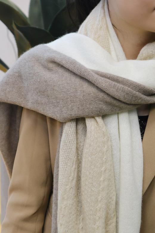 Juanzi Studio 100%纯羊绒三色拼接围巾S2011WJ0201 商品图4