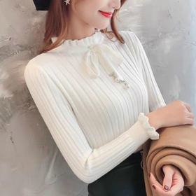 秋冬木耳边针织衫女2020加厚时尚洋气修身毛衣配大衣内搭打底衫潮