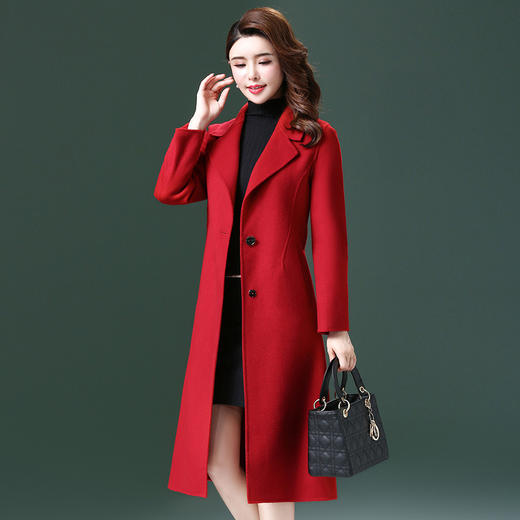 双面羊毛大衣女2020秋冬装流行毛呢外套长款过膝修身大红色大衣新 商品图0
