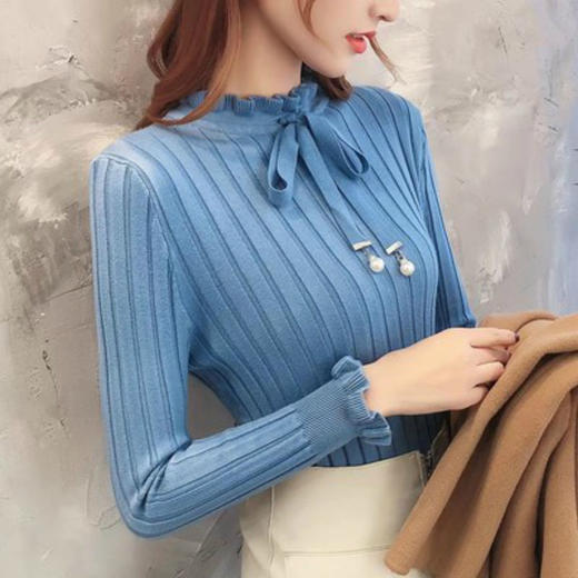 秋冬木耳边针织衫女2020加厚时尚洋气修身毛衣配大衣内搭打底衫潮 商品图4