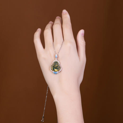 S925纯银，天然墨西哥蓝珀套链个性弥勒佛吊坠CW 商品图3