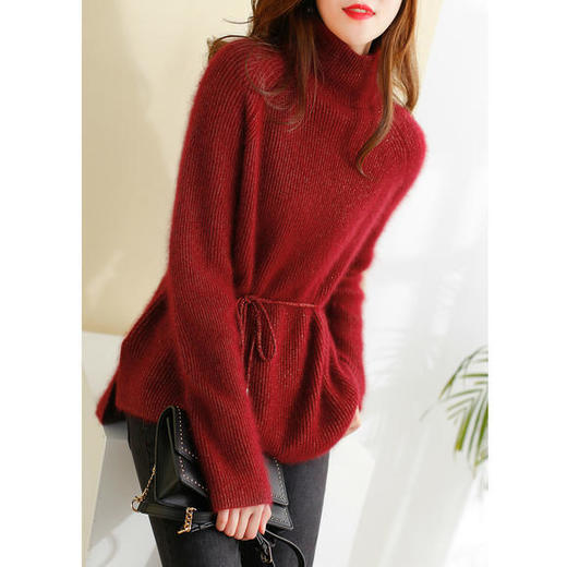 HT-2150秋冬季新款金丝高领毛衣宽松慵懒不规则系带针织衫 商品图3