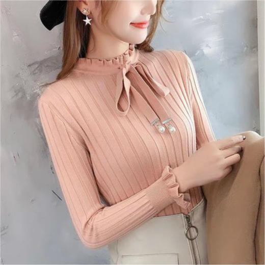 秋冬木耳边针织衫女2020加厚时尚洋气修身毛衣配大衣内搭打底衫潮 商品图2