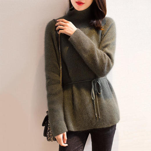 HT-2150秋冬季新款金丝高领毛衣宽松慵懒不规则系带针织衫 商品图1