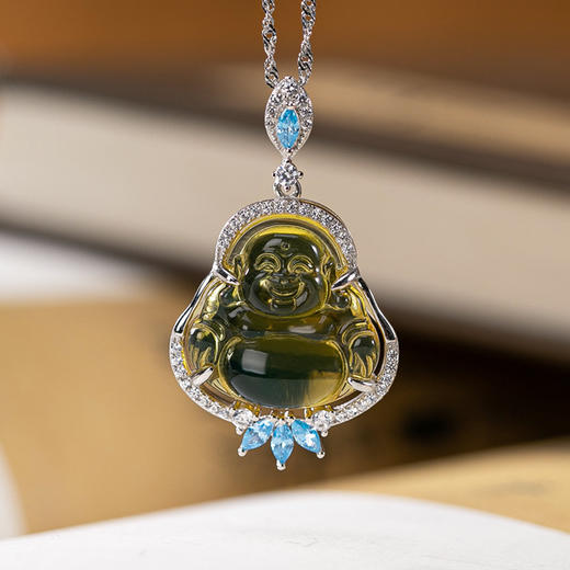 S925纯银，天然墨西哥蓝珀套链个性弥勒佛吊坠CW 商品图0