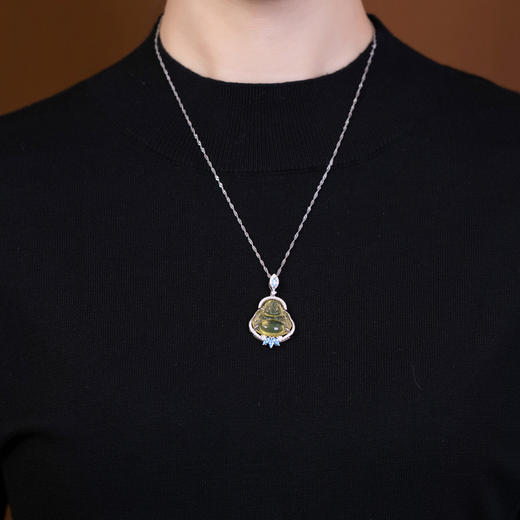 S925纯银，天然墨西哥蓝珀套链个性弥勒佛吊坠CW 商品图2