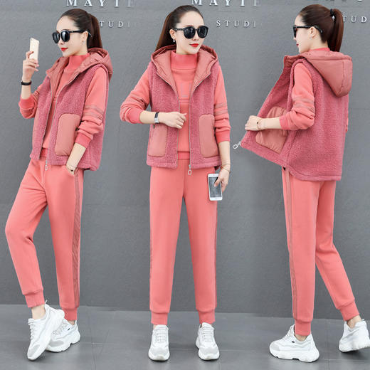 SP-T20909加绒运动套装女秋冬新款加厚羊羔毛保暖休闲卫衣三件套 商品图2